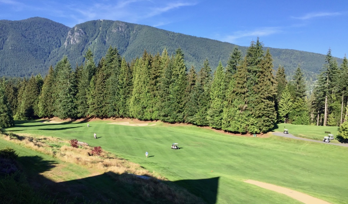Capilano G & CC- hole 18 in the shadow of the clubhouse