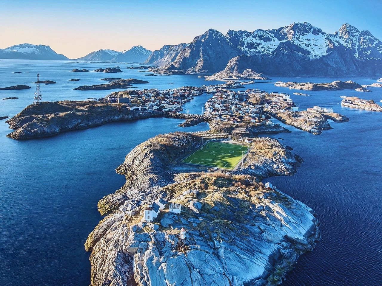 Henningsvaer town and soccer field