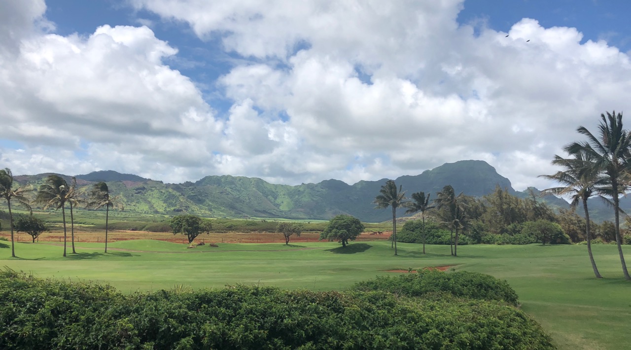 Poipu Bay GC- framed by mountain and sea