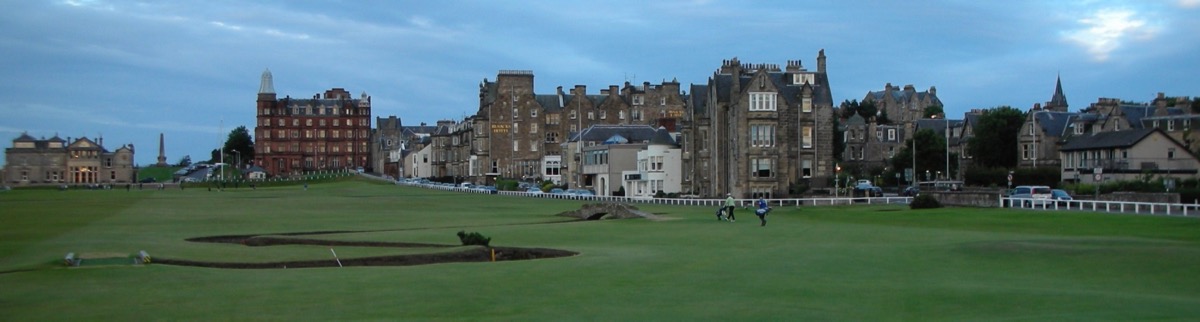 The Old Course at St Andrews 18th hole with town background