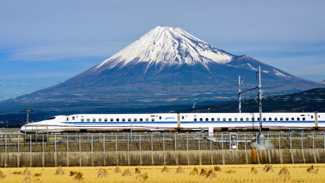 Shinkansen with Mt Fuji in the background