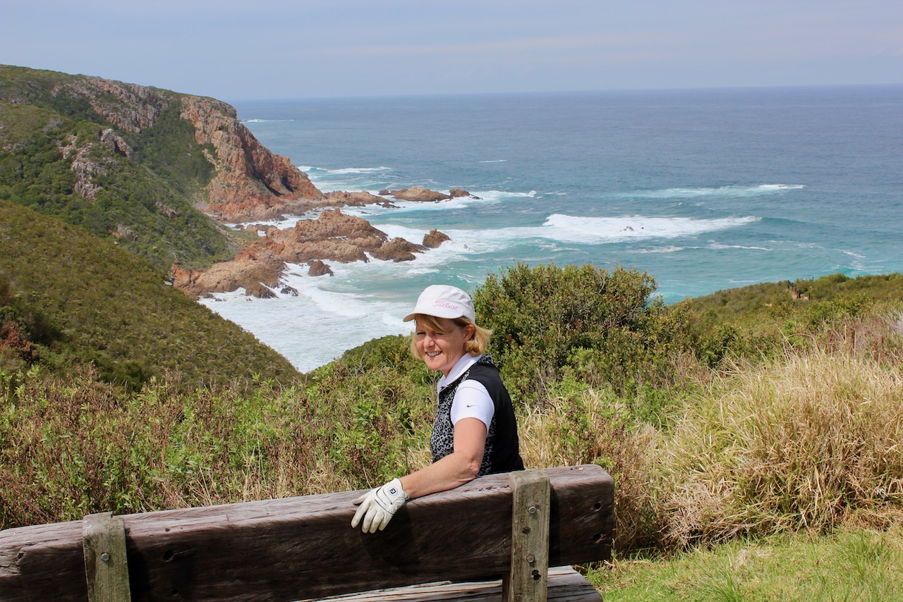 Pezula GC- Heather sits on the 15th tee lookout