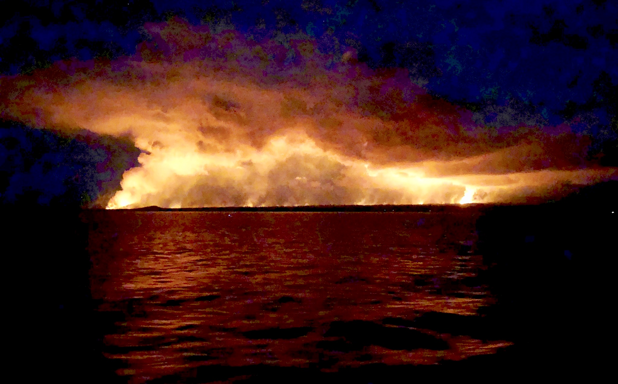 The volcano at night