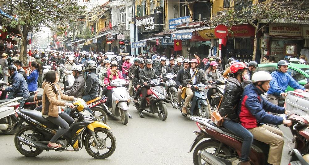 Crossing the road in Hanoi is a challenge!