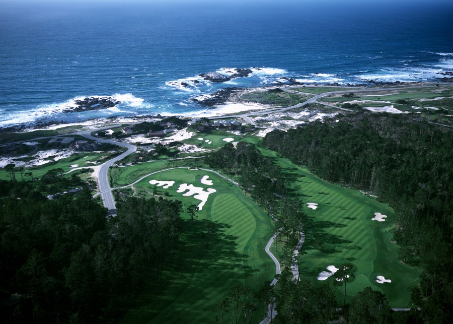 Spyglass Hill Golf Course- aerial view of holes 1, 5 & 6. Photo by Joann Dost. Reproduced by permission of Pebble Beach Company.